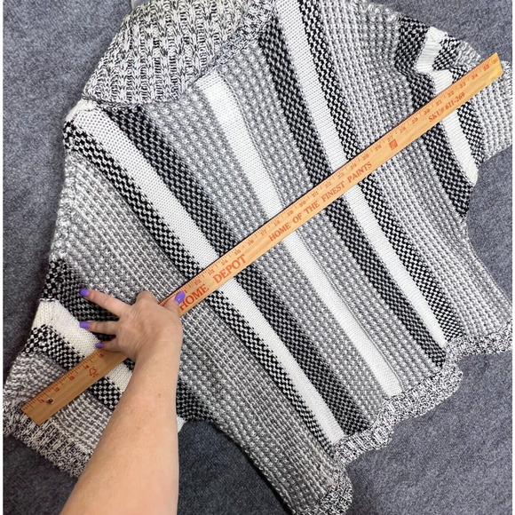 Striped Sweater Womens Med Loose Knit Gray White Black Cowl Pullover Slouchy - Picture 5 of 5